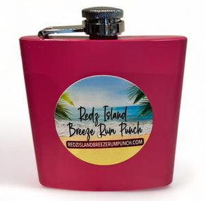 Redz Island Breeze Rum Punch Signature Stainless Steel Hip Flask (8 oz) With Funnel.