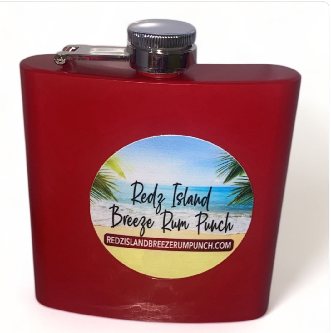 Redz Island Breeze Rum Punch Signature Stainless Steel Hip Flask (8 oz) With Funnel.
