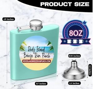 Redz Island Breeze Rum Punch Signature Stainless Steel Hip Flask (8 oz) With Funnel.